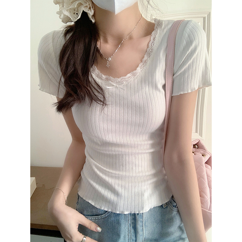 Lace Trim Bow Top 纯欲蕾丝边蝴蝶结上衣*3 Colors