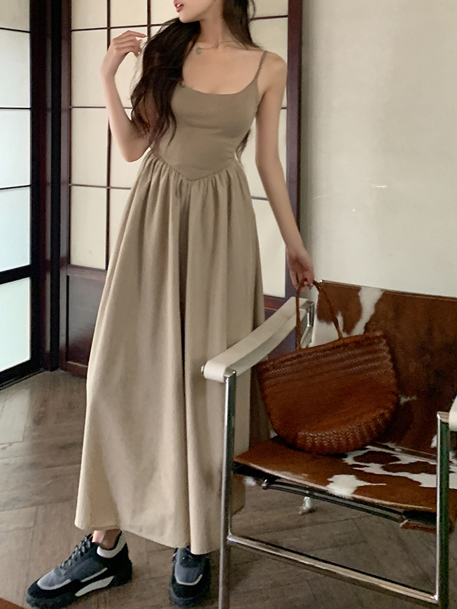 Real Shot 2023 Summer New Suspender Dress Long Slimming Women's Elegant All-Match Gentle Dress