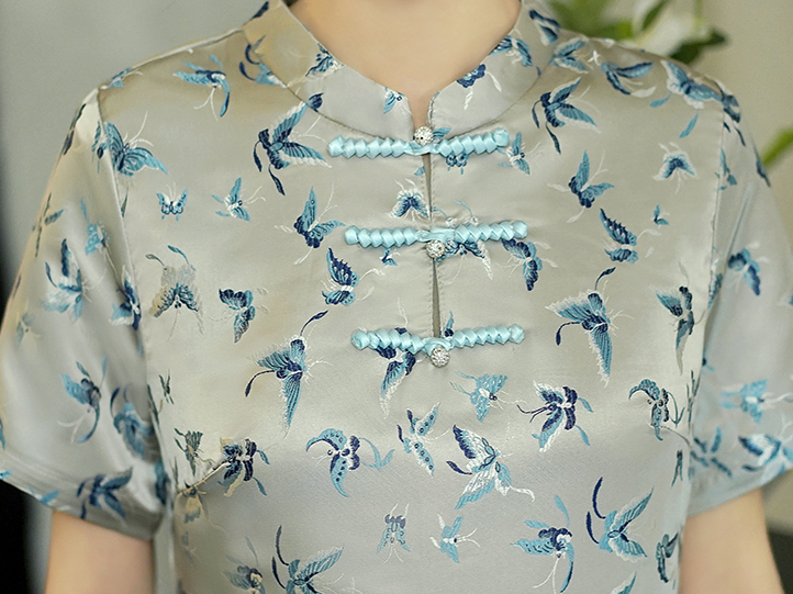 National Style New Chinese Style Light Luxury Elegant Printed Improved Cheongsam Loose Fit Slimming Jacquard Texture Plus Size Dress