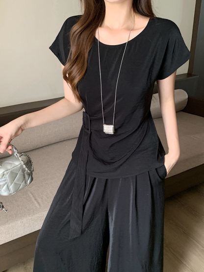 LUMEA Flutter Sleeve Tie Top & Wide Leg Pants Set 飞飞袖绑带上衣+阔腿裤两件套*2 Colors