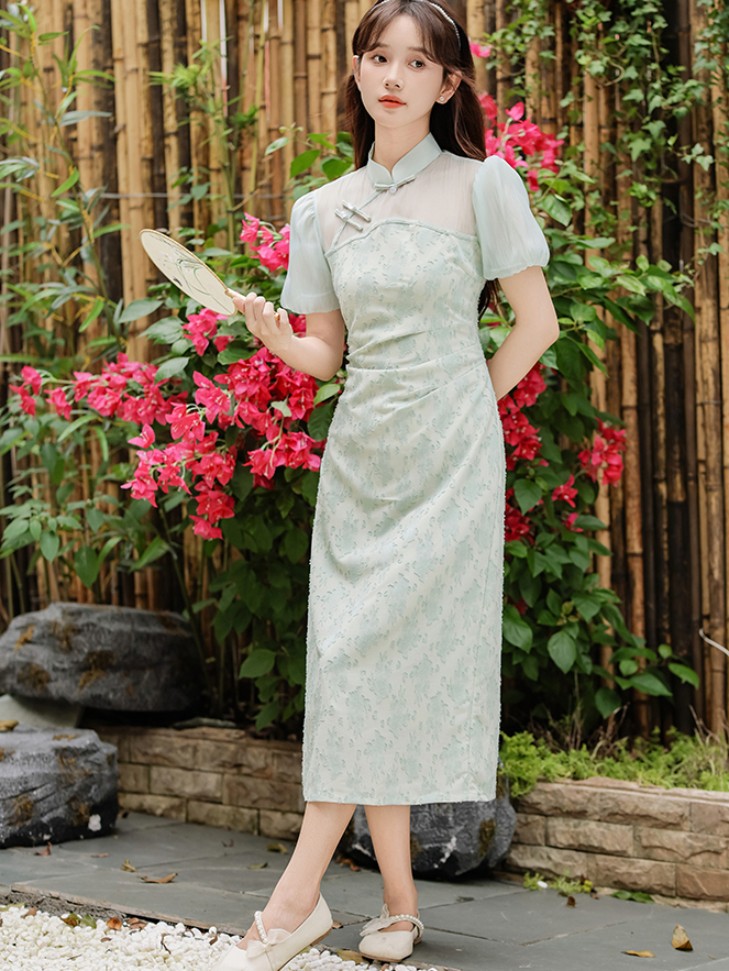 Uragiri Yarn Mint Mambo Style New Chinese Improved Cheongsam Dress Green Fake Two Pieces Girl Cheongsam Skirt 40