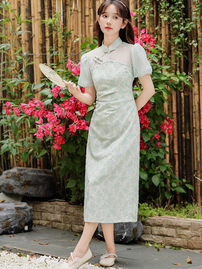 Uragiri Yarn Mint Mambo Style New Chinese Improved Cheongsam Dress Green Fake Two Pieces Girl Cheongsam Skirt 40