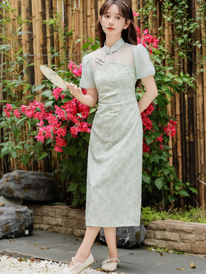 Uragiri Yarn Mint Mambo Style New Chinese Improved Cheongsam Dress Green Fake Two Pieces Girl Cheongsam Skirt 40