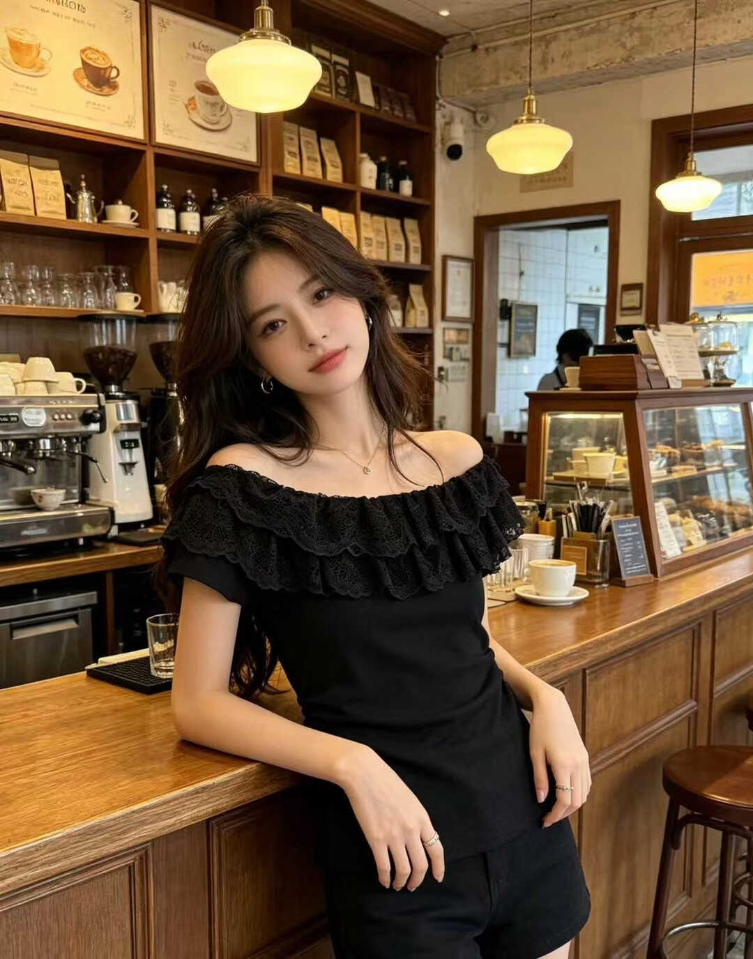 RINA Lace Off-Shoulder Knit Top 法式甜美蕾丝一字领针织上衣*6 Colors