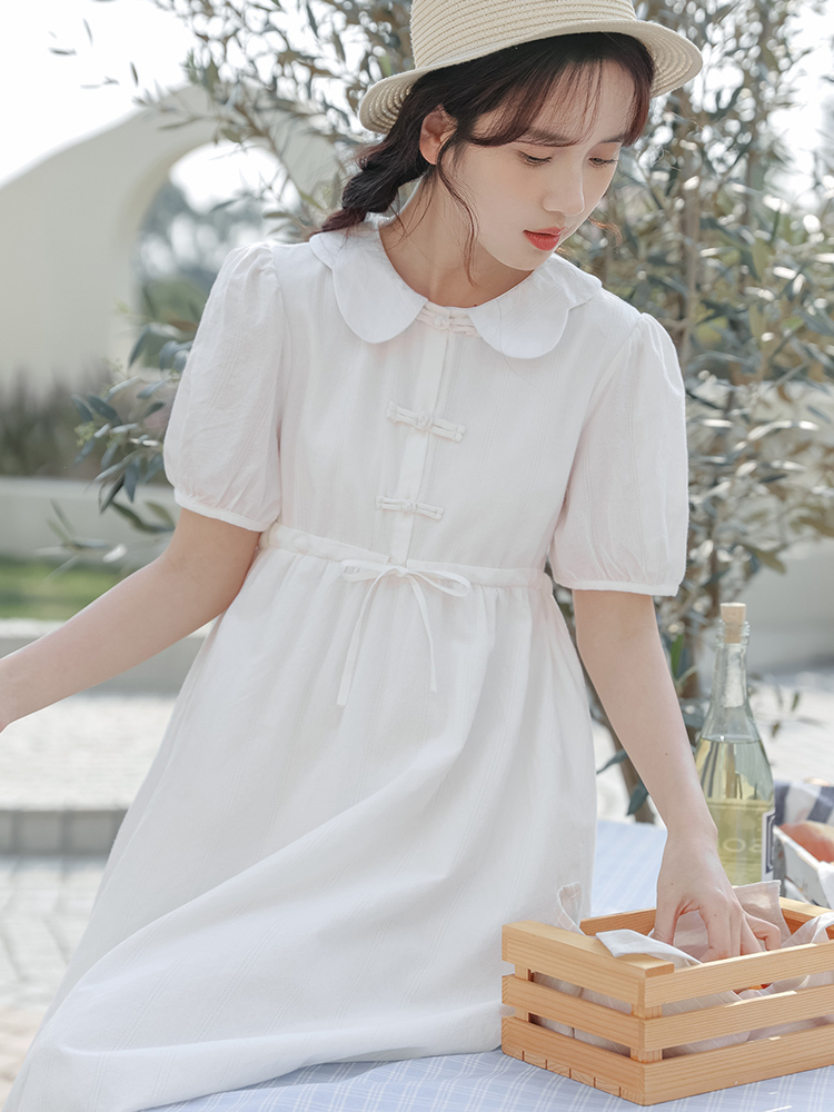 2024 Summer New Artistic Fresh Peter Pan Collar Buckle New Chinese Style Sweet Dress