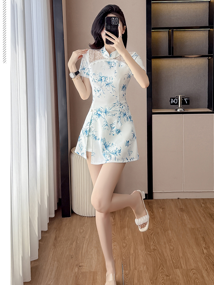 Real Shot Improved Cheongsam New Gentle Youthful Style Elegant High-end Girl Petite Two-piece Set