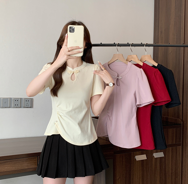 新中式镂空盘扣短袖T恤 New Chinese Style Hollow Out Button Short Sleeve T-Shirt