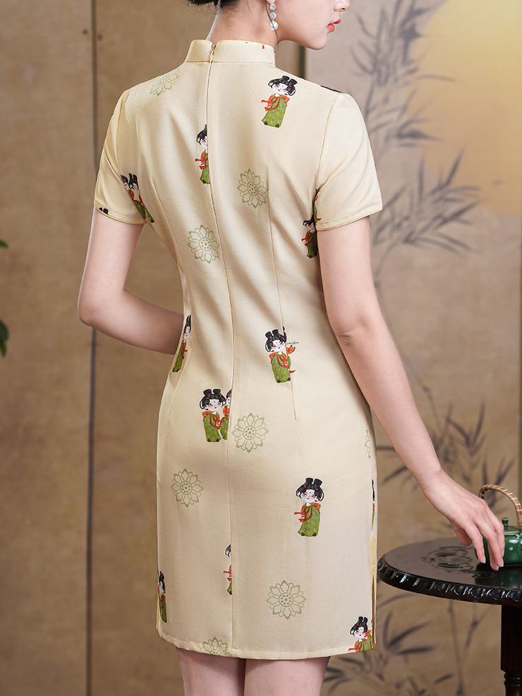 Chinese Style Tang Dynasty Lady Print Retro New Chinese Style Improved Qipao Loose Elegant Slimming Youthful Dress