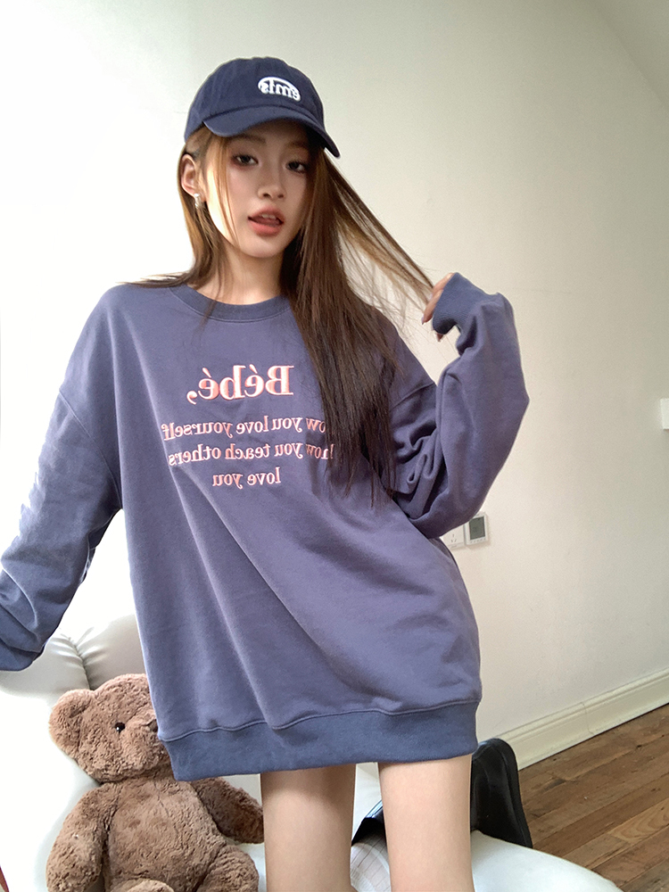 Macaron Bebe Embroidered Sweatshirt 马卡龙色Bebe刺绣宽松卫衣*2Colors