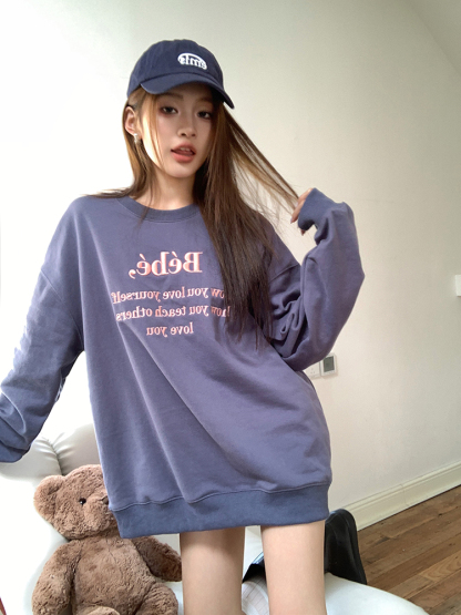 Macaron Bebe Embroidered Sweatshirt 马卡龙色Bebe刺绣宽松卫衣*2Colors