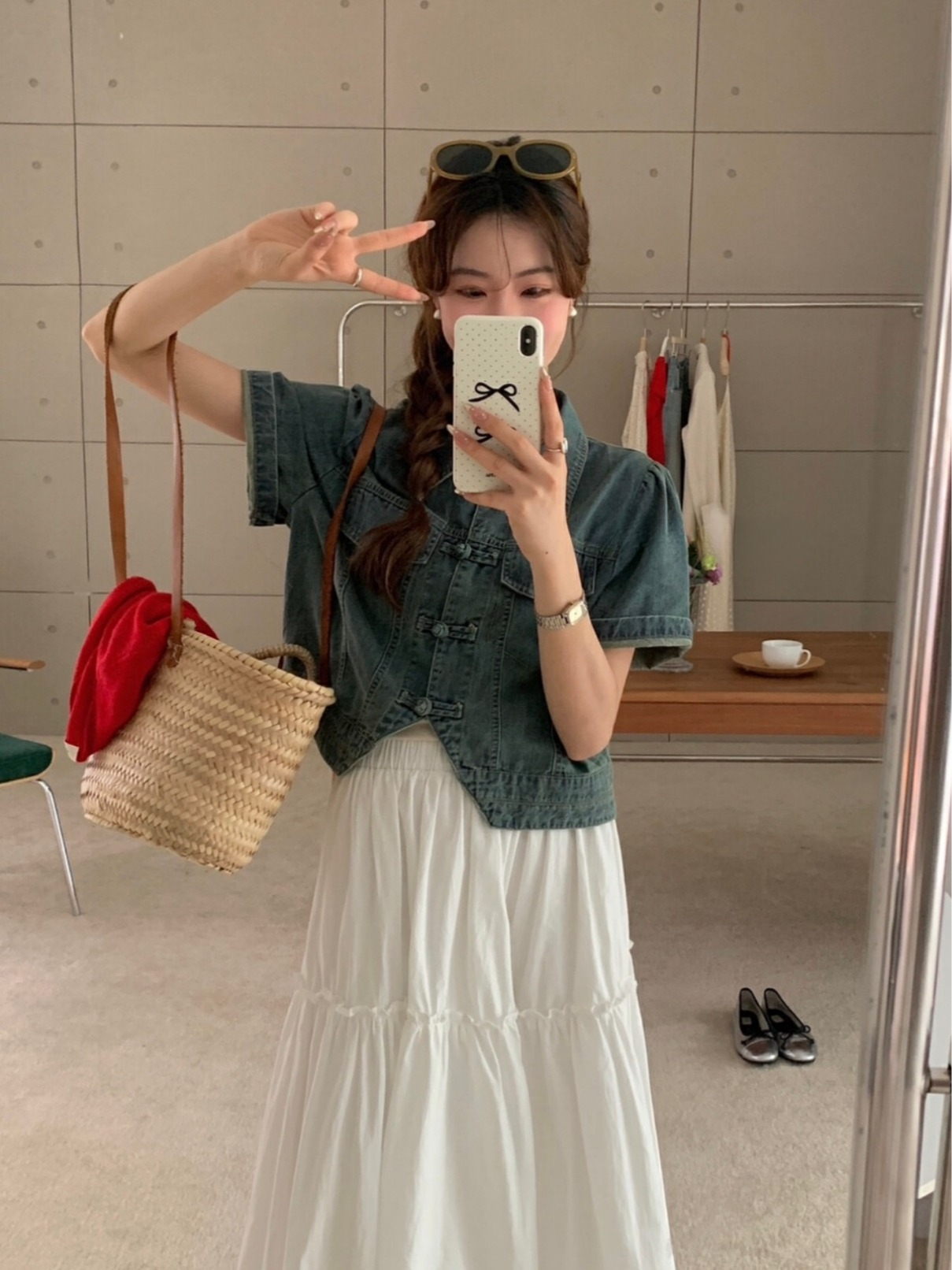 新中式牛仔短袖上衣*2 Colors