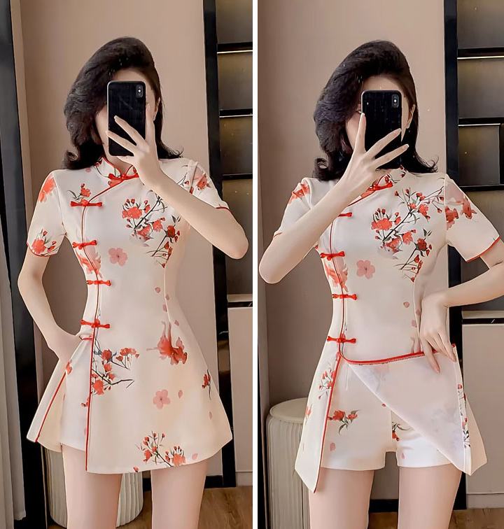 Blooming Glow Two-Piece Set 花开映霞中式2件套