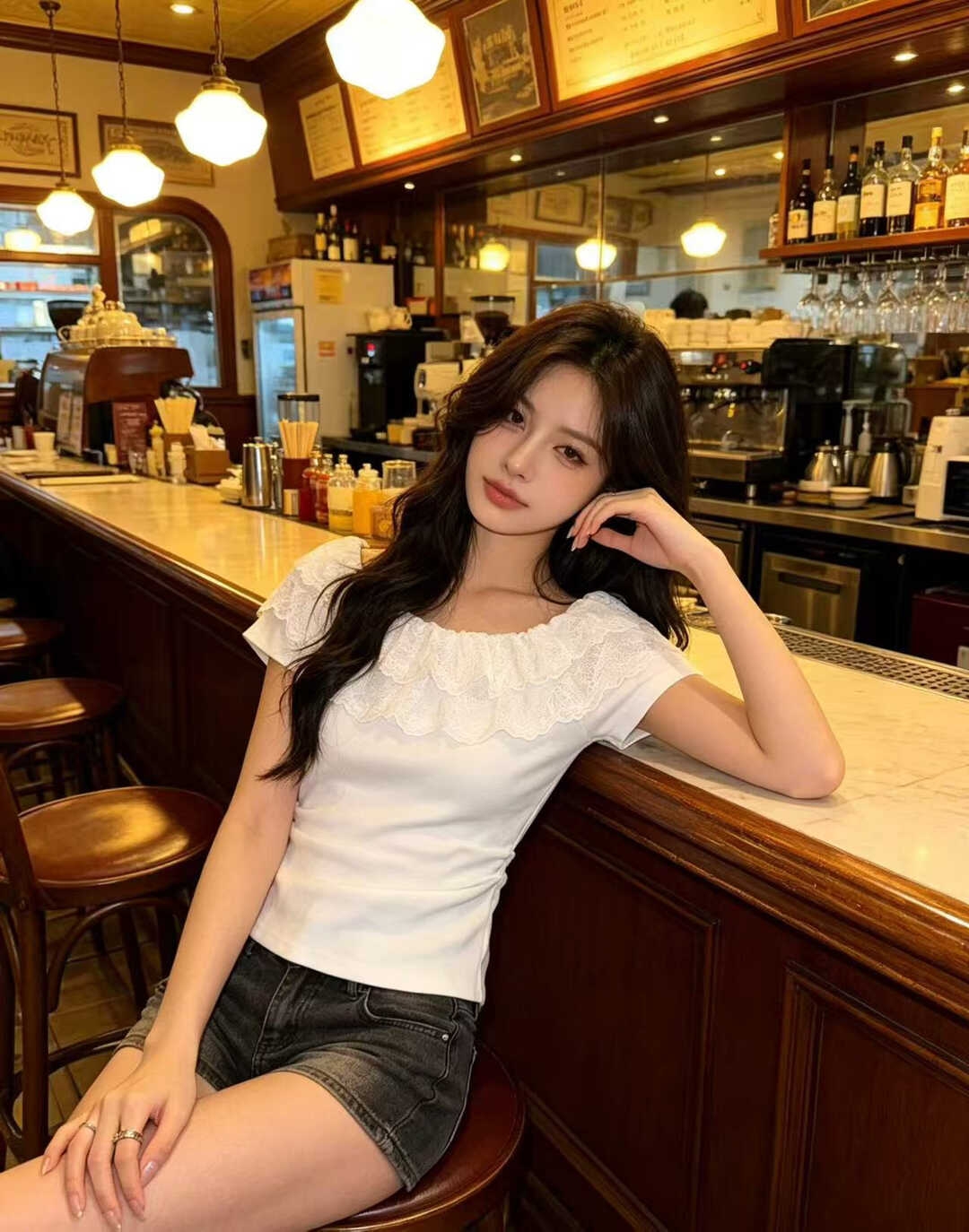 RINA Lace Off-Shoulder Knit Top 法式甜美蕾丝一字领针织上衣*6 Colors
