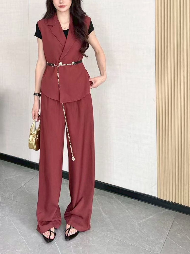 Modern Vest & Wide-Leg Pants Set 小众西装马甲阔腿裤两件套*3 Colors 送金属链条腰带