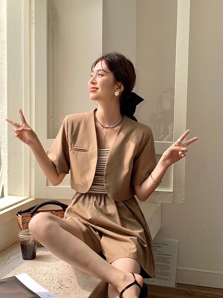 Two-Piece French Style Striped Jumpsuit 法式条纹拼接连体裤两件套*2Colors