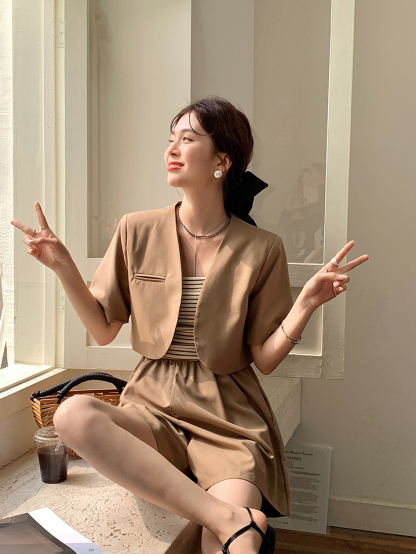 Two-Piece French Style Striped Jumpsuit 法式条纹拼接连体裤两件套*2Colors