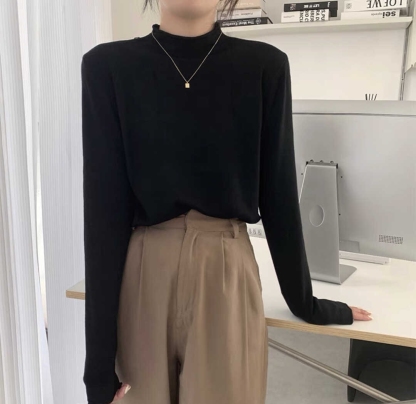 Soft Knit High Neck Tee 针织半高领长袖T恤*9 Colors