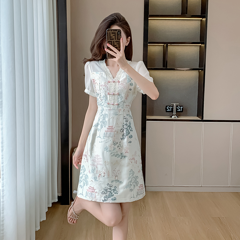 2024 New Chinese Style High-End Refined Frog Button Dress Women's High-Grade Summer Popular Hot-Selling Product Skirt