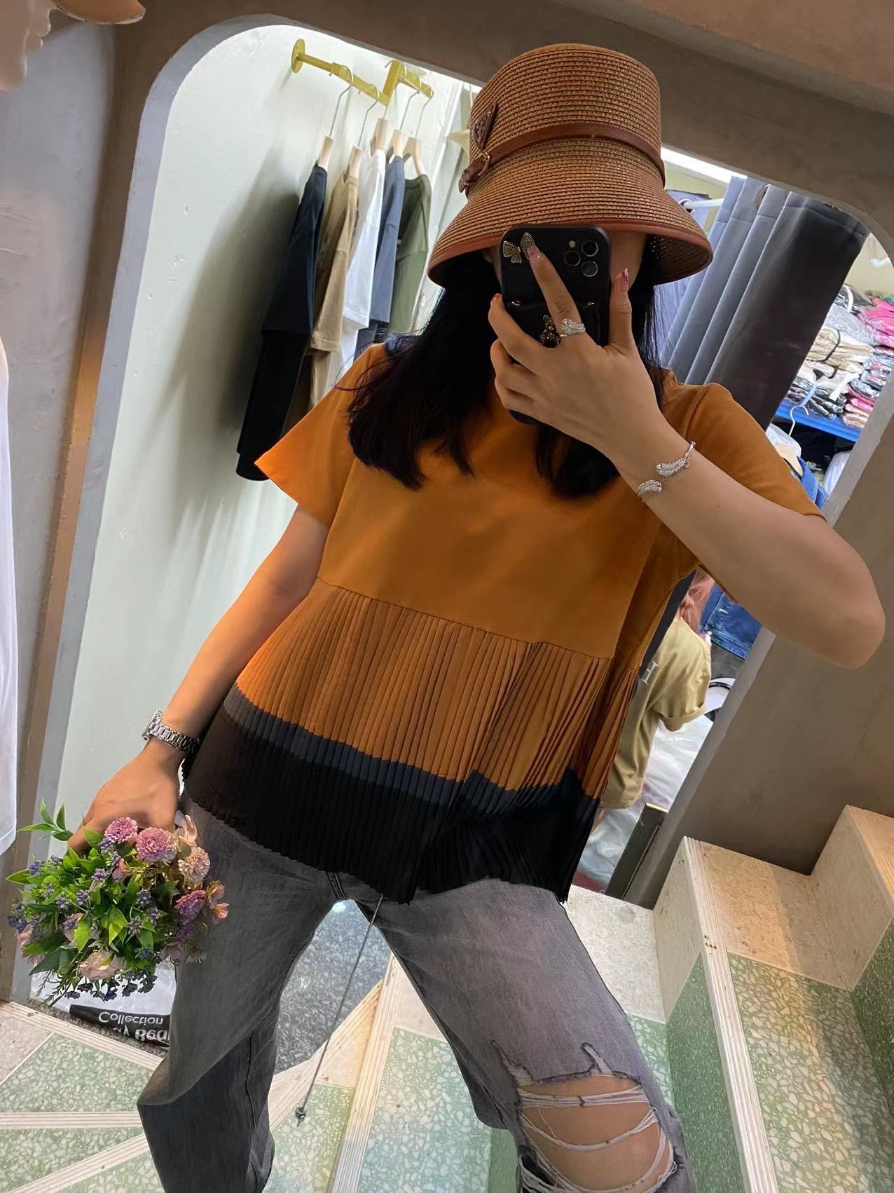 撞色百褶上衣*7 Colors