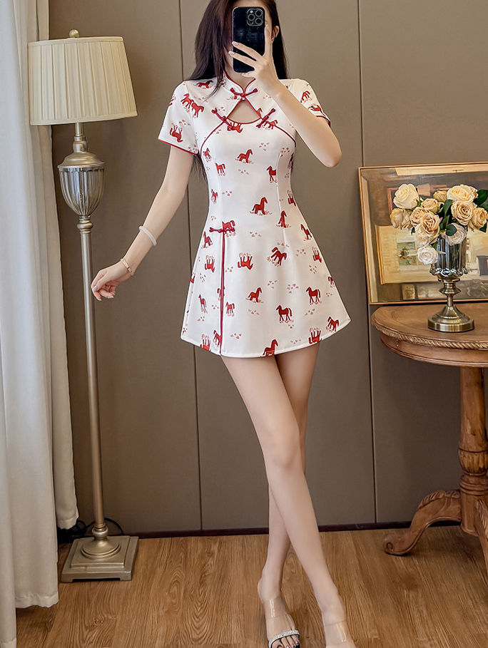Real Shot New Style New Chinese Style Fashion Suit Petite Cheongsam Dress Socialite Style Dress Suit Two-Piece Set