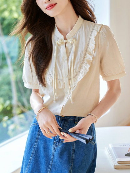 盘扣荷叶边衬衫