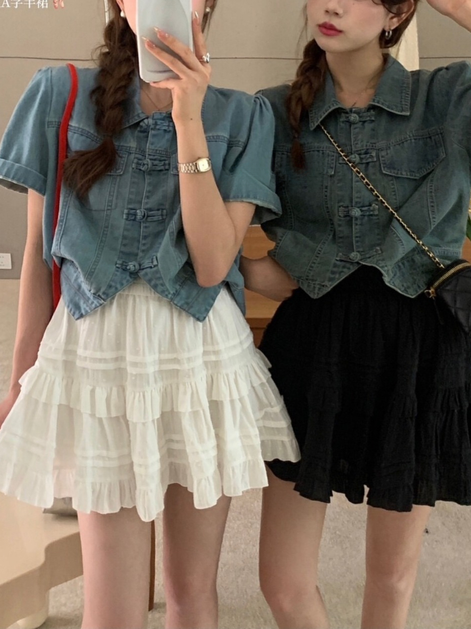 新中式牛仔短袖上衣*2 Colors