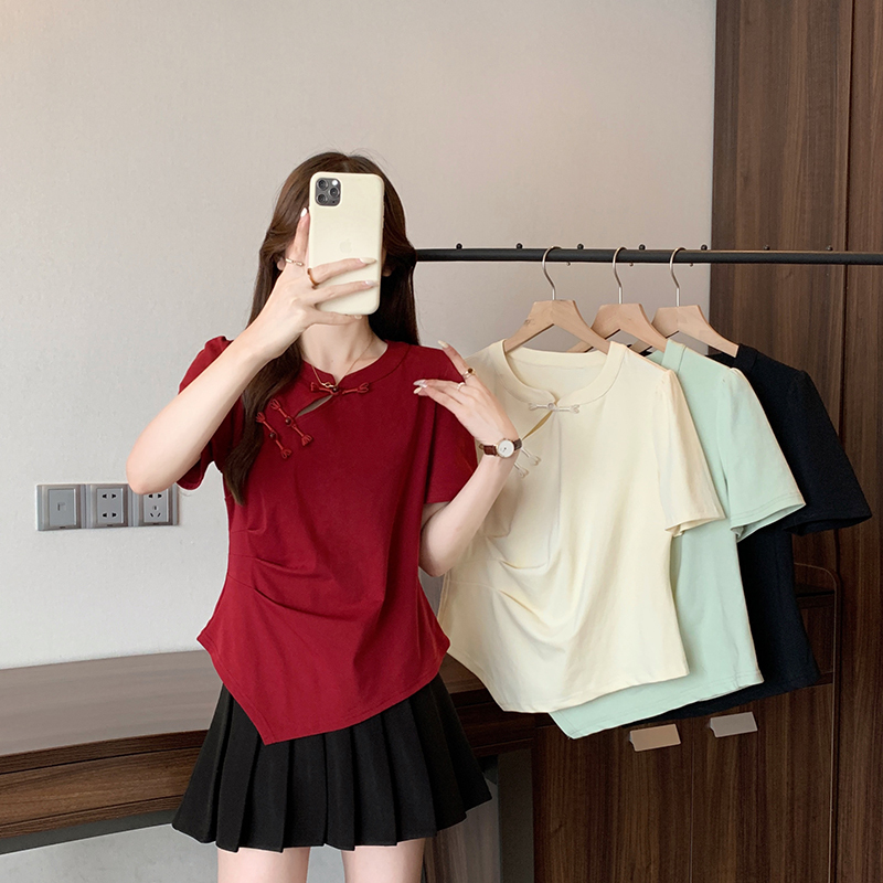 新中式不对称短袖T恤 New Chinese Style Asymmetric Short Sleeve T-Shirt