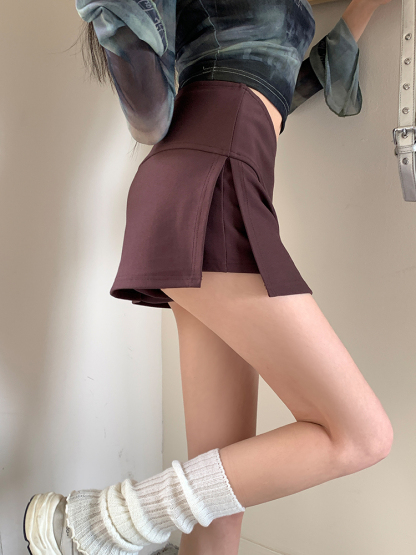 Real Shot 2024 Spring and Summer New Side Slit Yoga Half Culottes Women's Anti-Exposure American A- line Skirt