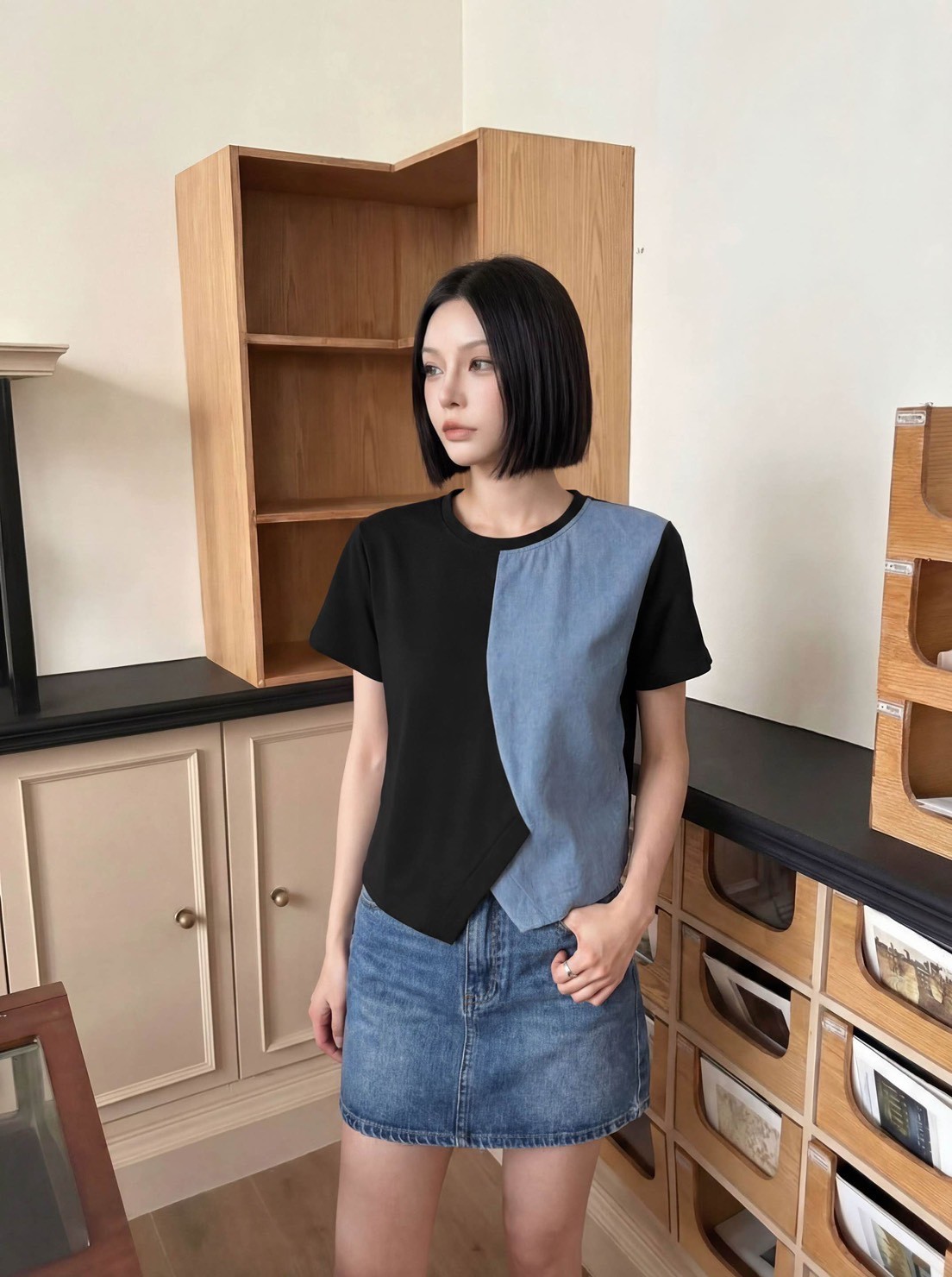 Denim patchwork top