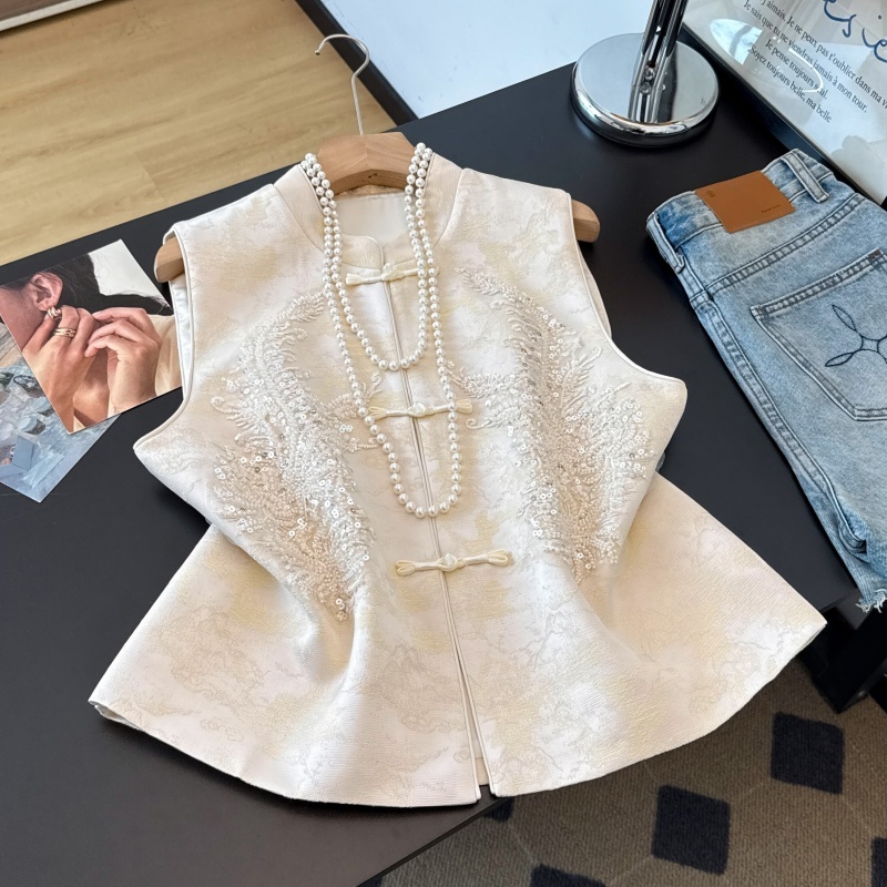 Sequin Embroidered Jacquard Vest 羽毛重工亮片刺绣提花马甲#1111 * 2 Colors