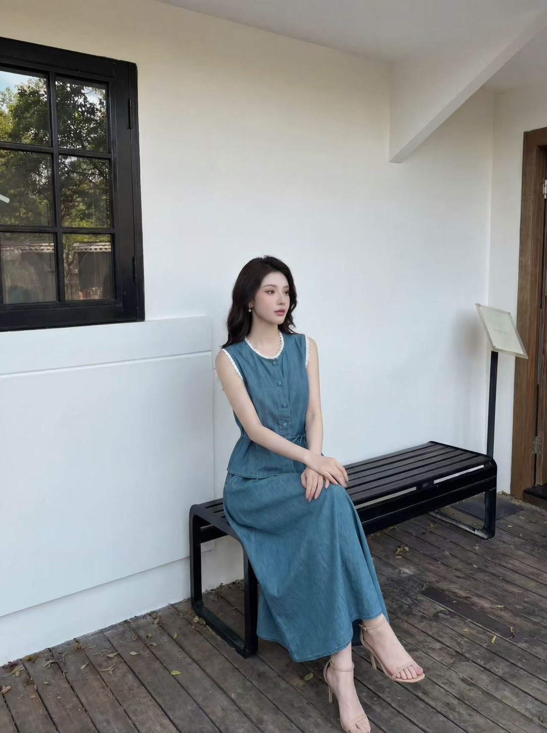 Sweet Lace Denim Maxi Skirt Two-Piece Set 甜美减龄蕾丝牛仔长裙两件套*2 Colors