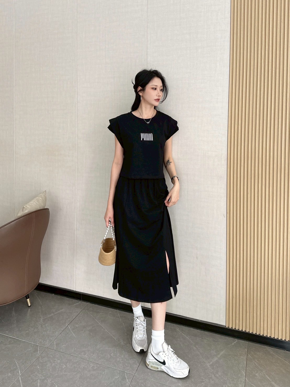 Polo 字母上衣+开叉裙套装*4 Colors