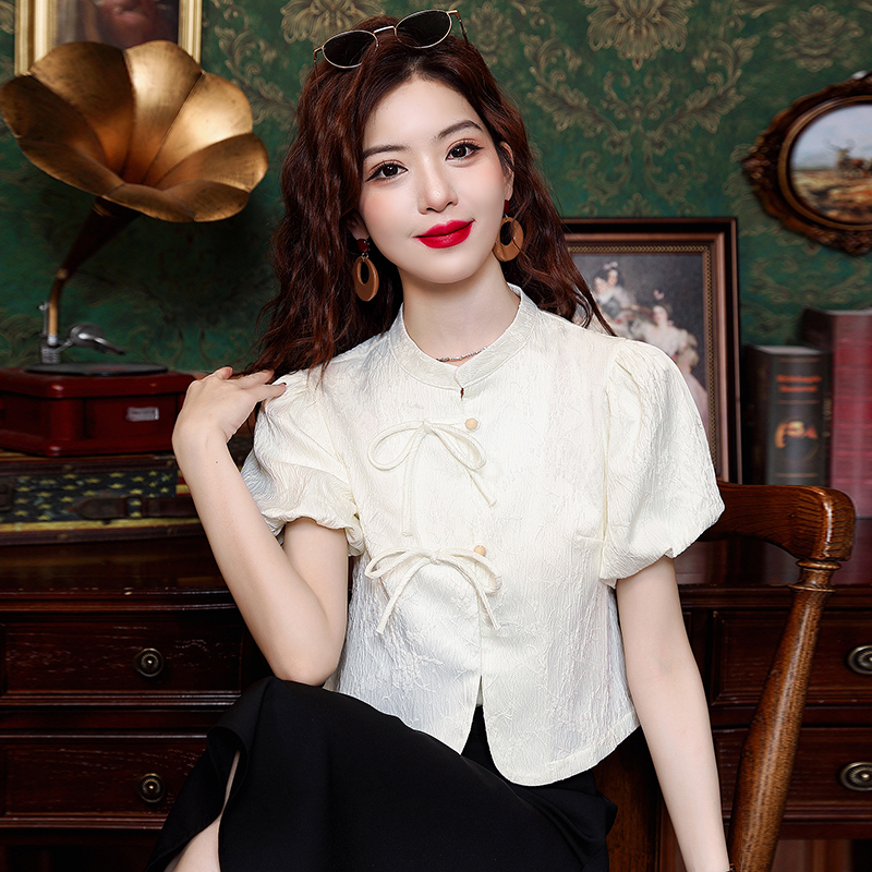 提花装泡泡袖上衣*2 Colors