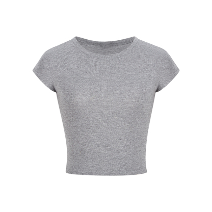 T443 # 230g Cool Silk Cotton 40s 1*1 Ribbed Round Neck Short Pure Desire Hot Girl Slim Hourglass T-Shirt for Women