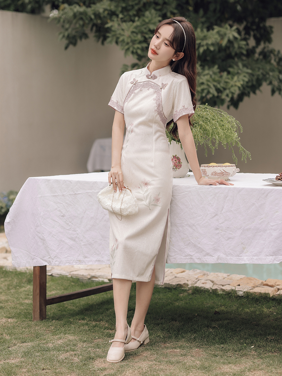 Purple Lace Lady Style Short Sleeve Robe Spring 2024 New Elegant Improved Young 40