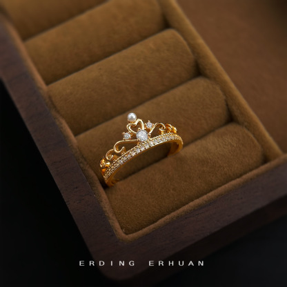 Lace Crown Micro Inlaid Zircon Electroplated 18K Real Gold Thickened Fashion Commuting High-end Light Luxury Style Ring