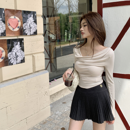 Off-Shoulder Long Sleeve Top一字肩长袖T恤*2 Colors