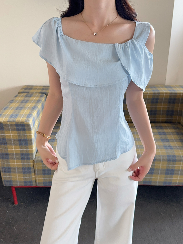 RINA Ruffle Off-Shoulder Tee 荷叶边露肩上衣*4 Colors