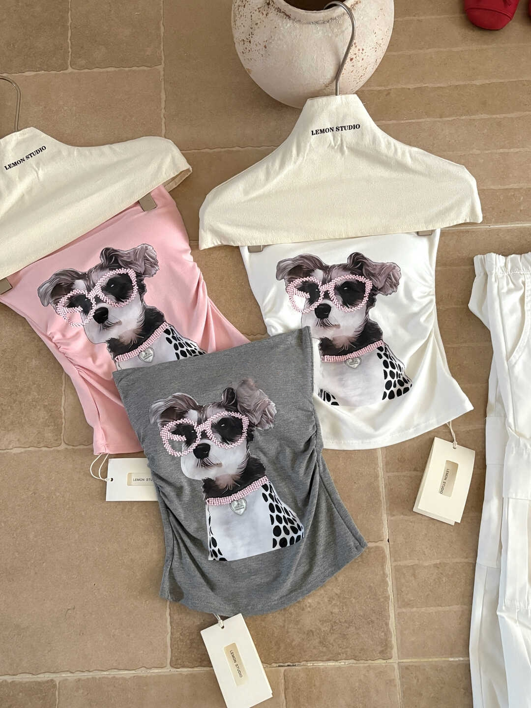 Puppy Print Tube Top Vest 小狗印花抹胸背心 自带胸垫*4 Colors