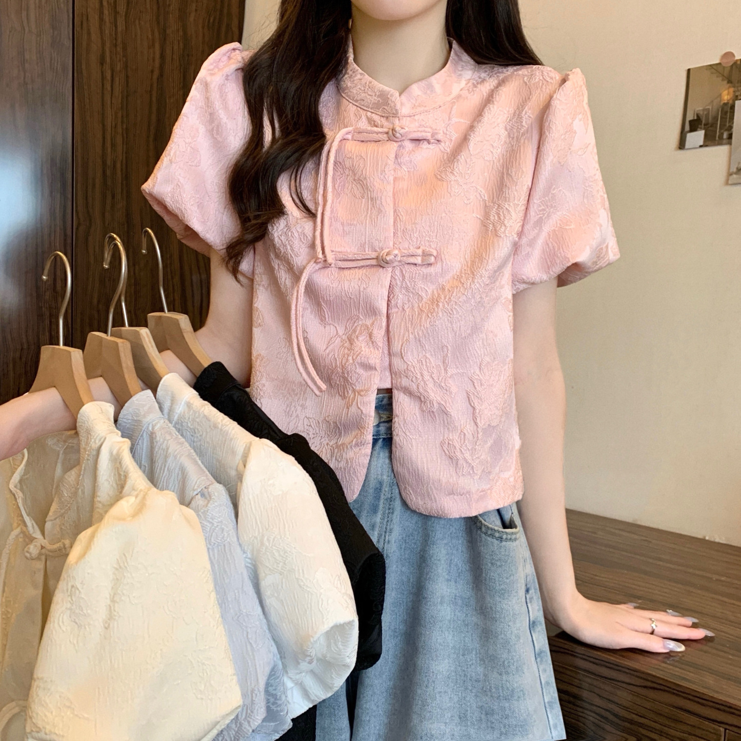 提花泡泡袖衬衫 Jacquard Puff Sleeve Top*5 Colors