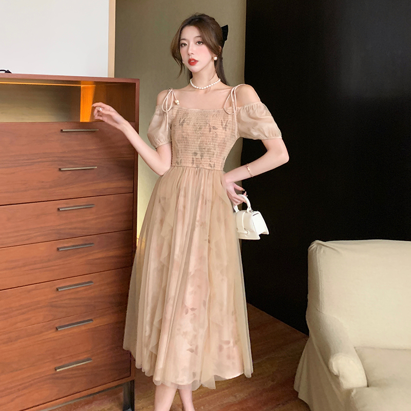 Romantic Ruched Tulle Dress 温柔系褶皱拼接网纱连衣裙*2Colors