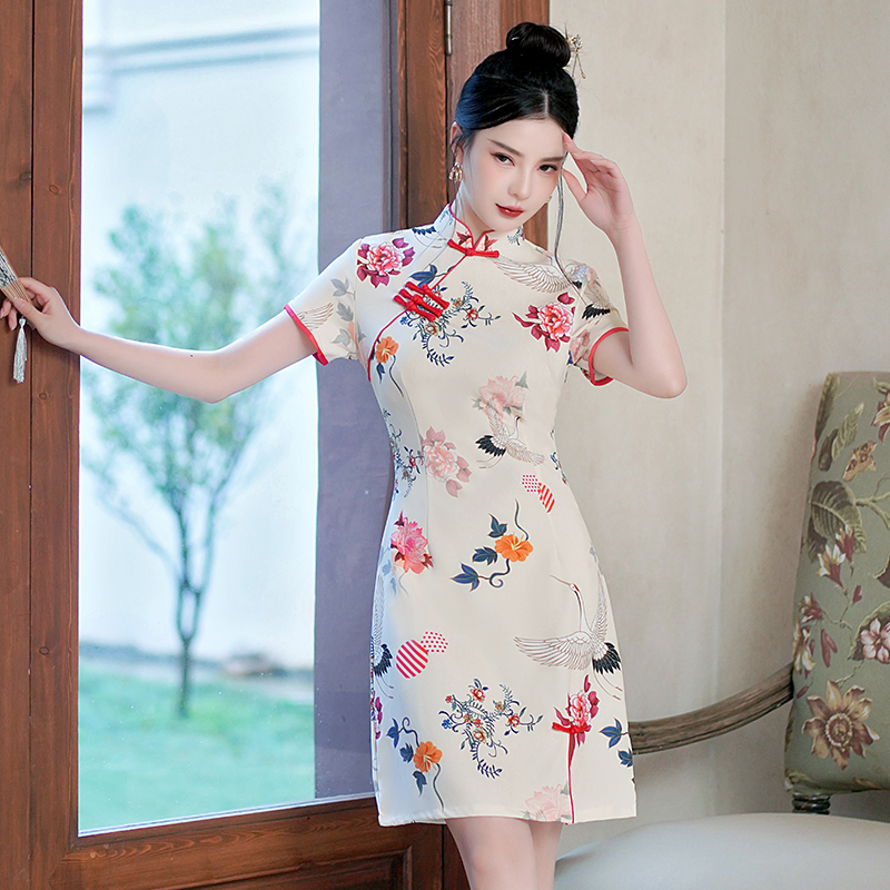 National Trend Printed Qipao Summer New Improved Style for Petite Young Girls New Chinese Style National Style Dress