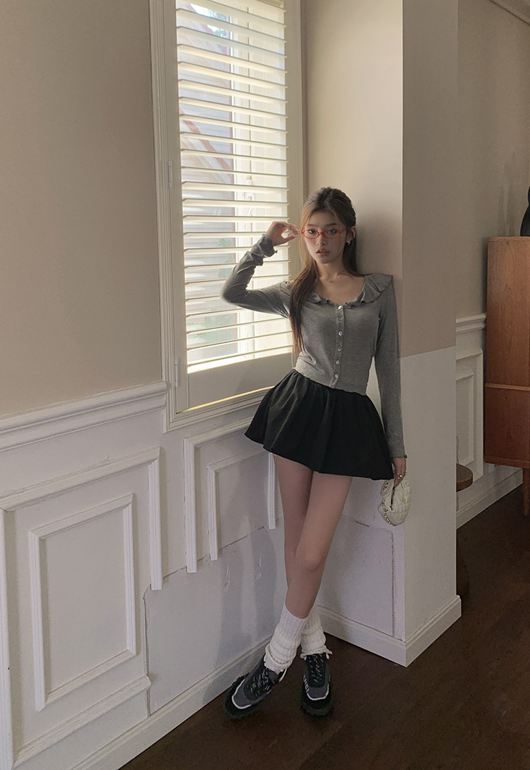 Ruffle Long Sleeve Tee 木耳边开衫长袖t恤*2 Colors