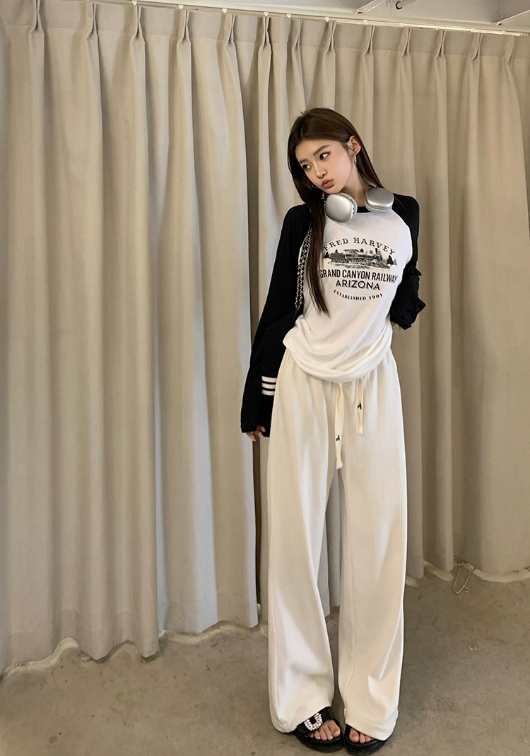 Contrast Color Long Sleeve T-shirt美式印花撞色长袖T恤 *2Colors