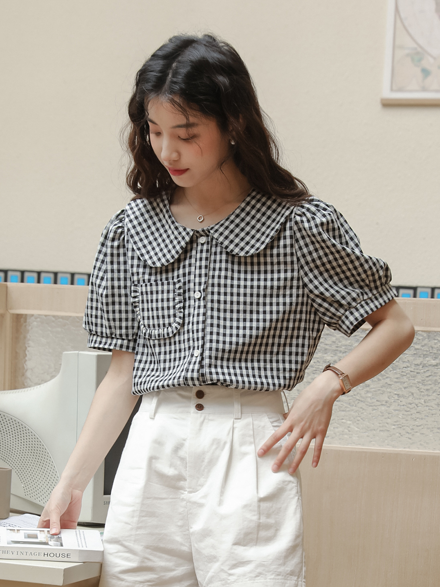 Vintage Plaid Doll Collar Shirt 复古娃娃领衬衫 