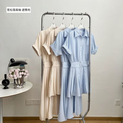 Nina Striped Shirt Dress 文艺范~条纹衬衫连衣裙*2Colors