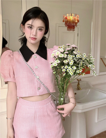 Chic Pink Tweed Suit Set 小香风女神粉色两件套