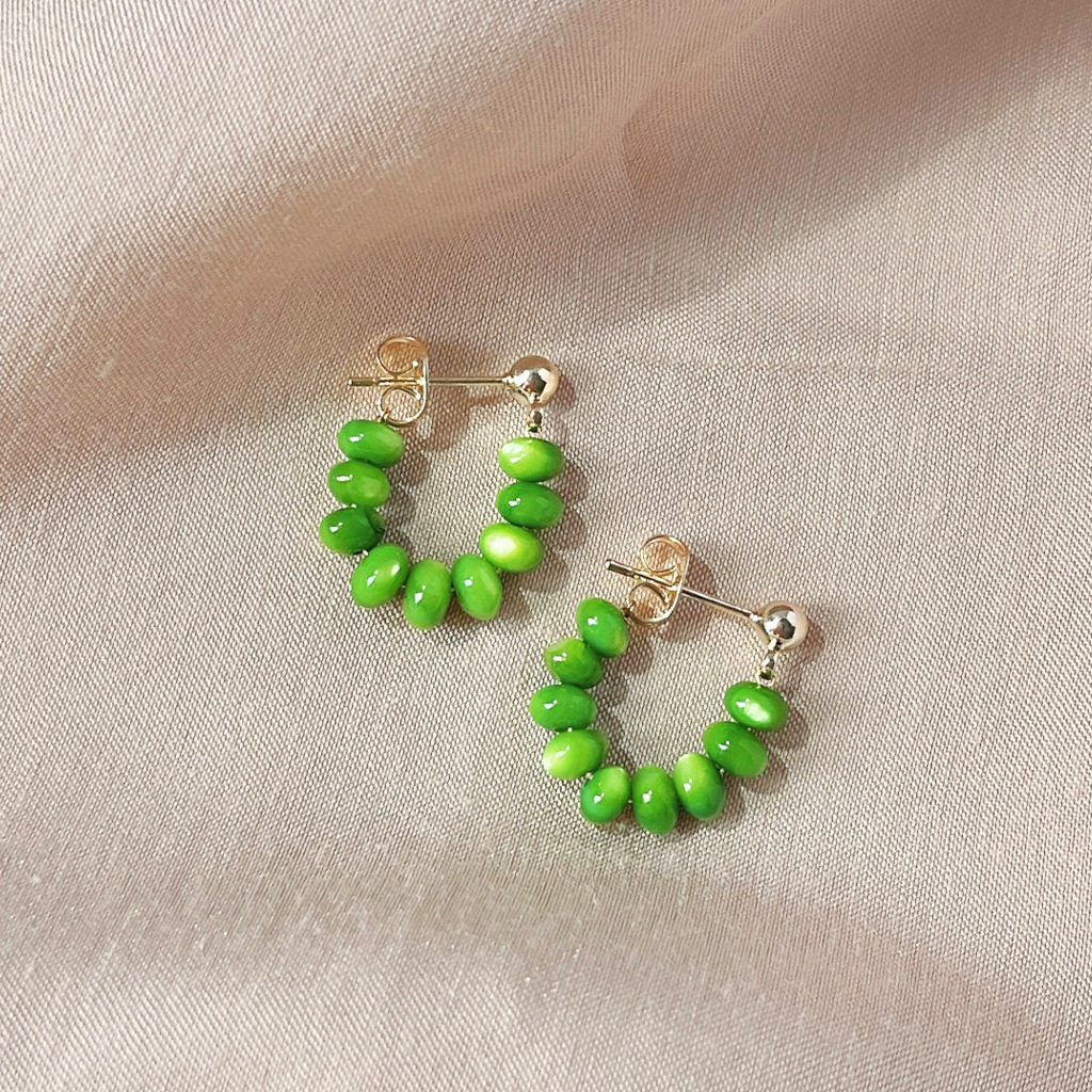 Emerald Cat's Eye Earrings 绿色猫眼石耳环