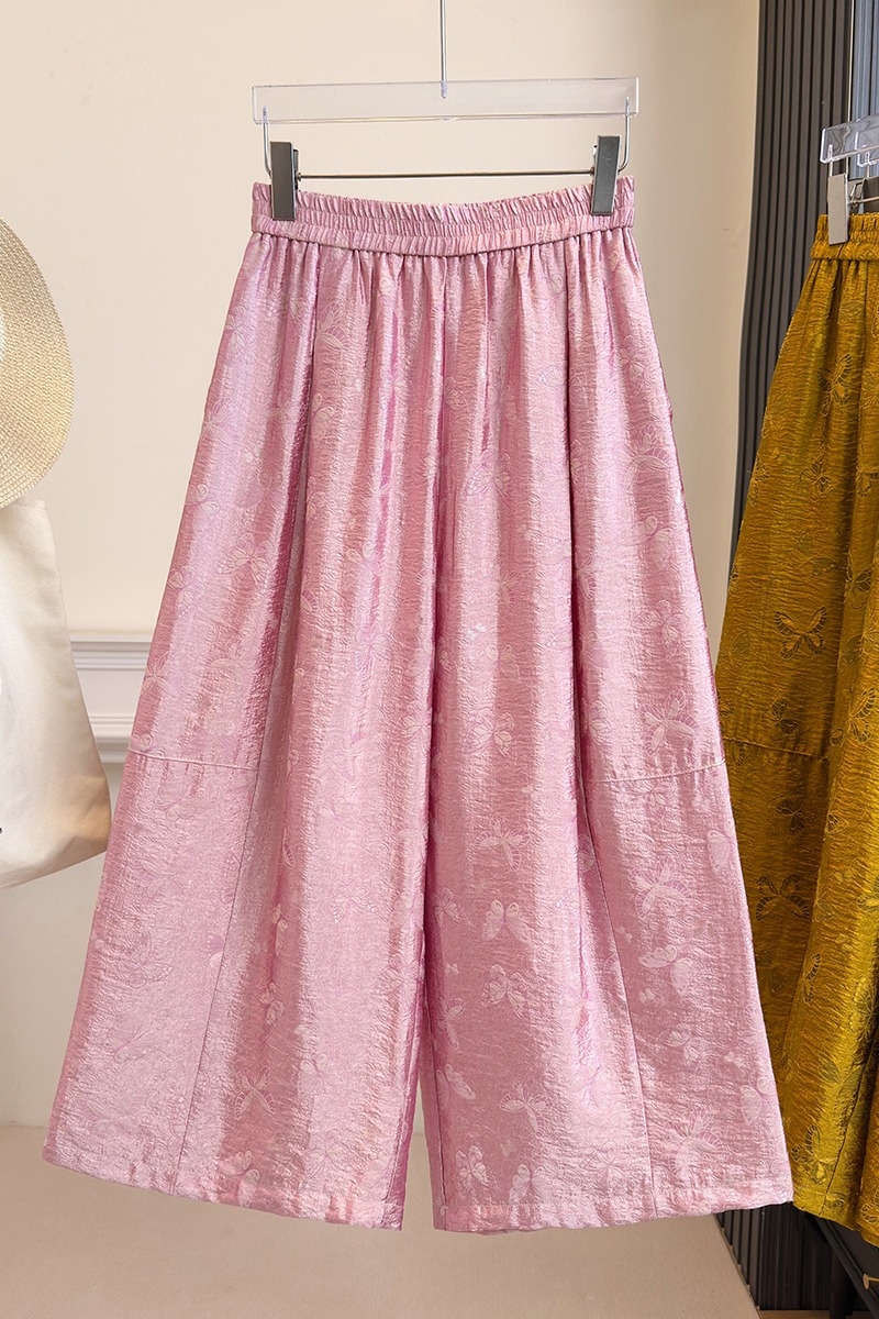 VELVÉ Jacquard Wide-Leg Pants 提花琉璃絲麻八分阔腿直筒裤*4 Color