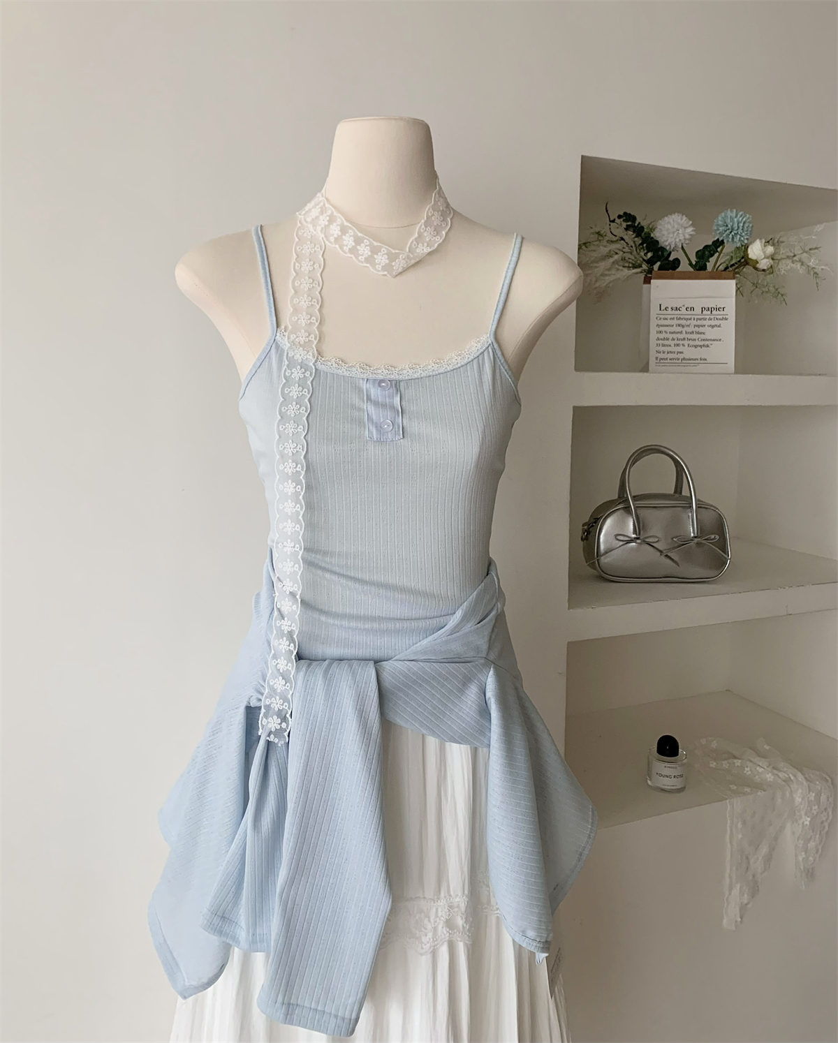 飘带开衫吊带半身裙三件套